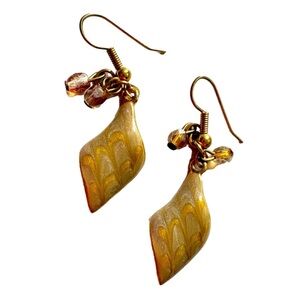 Vintage Chartreuse Enamel Dangly Beaded Hook Pierced Earrings